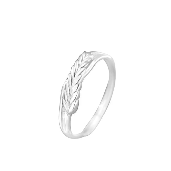999 Fine Silver Wheat Ear Adjustable Open Ring for Women, Cool Minimalist Versatile Band