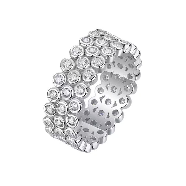 European American Style 925 Sterling Silver Full Pavé Moissanite Ring for Women – Anti‑Tarnish Sparkle