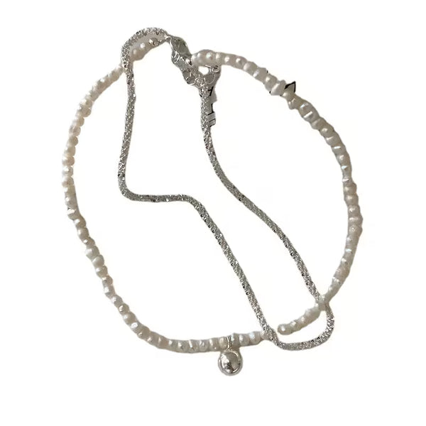 Dainty Double Strand Pearl Stardust Anklet for Women, 925 Sterling Silver Handmade Korean Minimalist