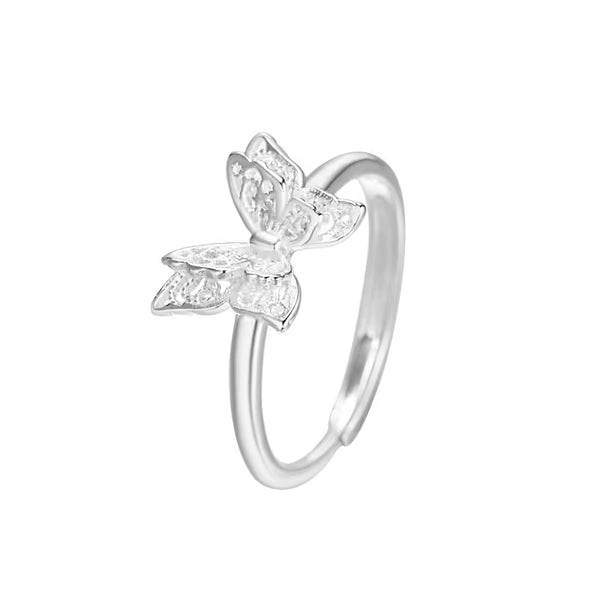 S999 Sterling Silver Double Layer Butterfly Ring Minimalist Open Stackable Band Trendy Index Finger Dainty Jewelry Gift for Women