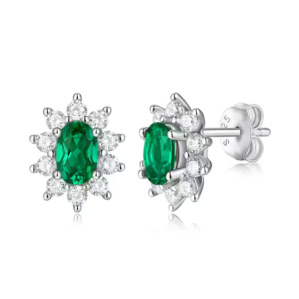 Verdant Mist Lab‑Grown Emerald Stud Earrings 925 Sterling Silver – Anti‑Tarnish Light Luxury for Women