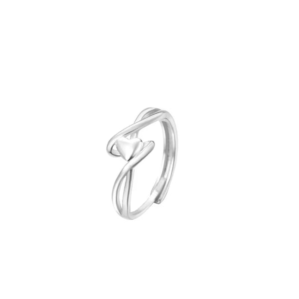 Adjustable 999 Fine Silver Twisted Heart Open Ring for Women, Light Luxury Niche Minimalist Band