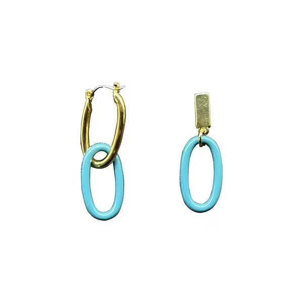 Asymmetric Color Block Circle Drop Earrings S925 Silver Needle Bold Hoop Ear Jewelry for Women