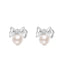 S999 Sterling Silver Bow Knot Pearl Stud Earrings, Minimalist Dainty Ear Jewelry for Women & Cartilage Piercing