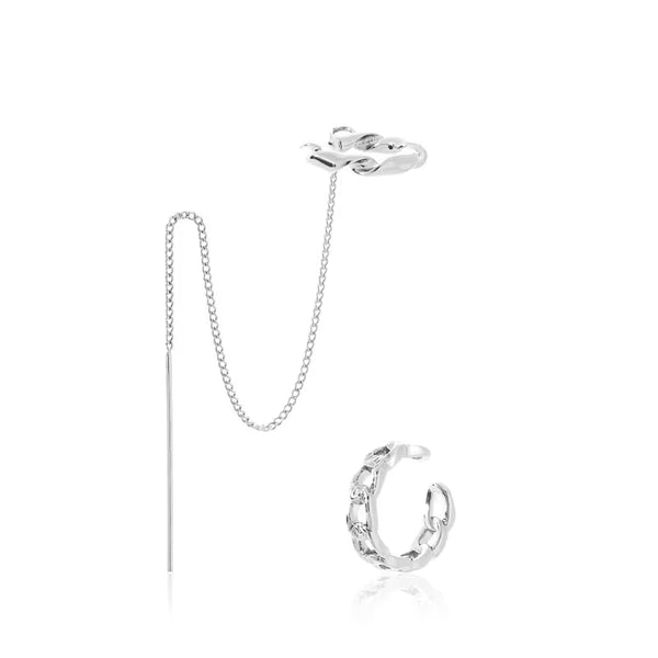 Minimalist Ear Cuff Chain Threader Earring Set, Hypoallergenic Layering Statement Jewelry for Women