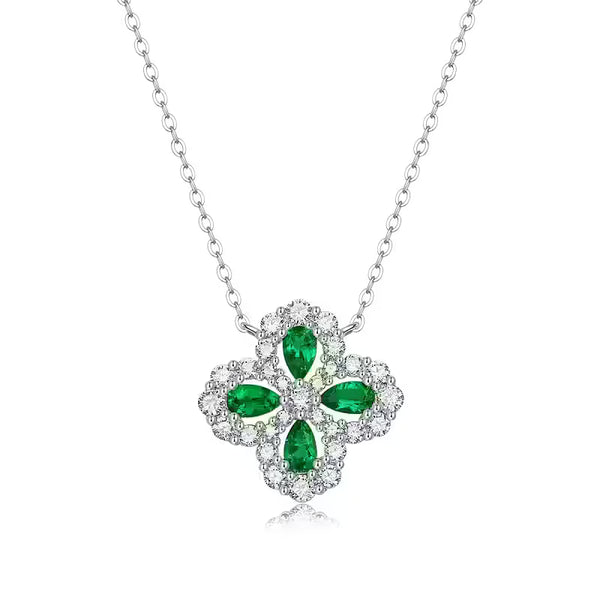 Vibrant Lab-Grown Emerald Pendant Necklace 925 Sterling Silver – Light Luxury Anti-Tarnish Jewelry for Women, Chain Included