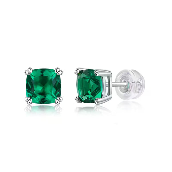 New Fashion Lab-Grown Emerald Stud Earrings 925 Sterling Silver – Anti-Tarnish Light Luxury for Women
