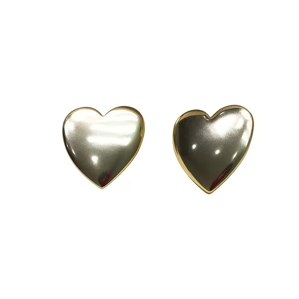 Retro European American Statement Heart Stud Earrings, Frosted 3D Metallic Finish, Autumn Winter for Women