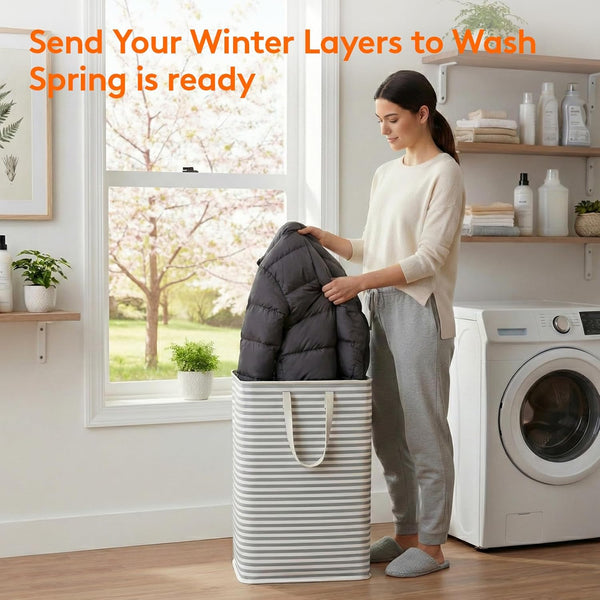 Lifewit 2 pack laundry basket 80l each, collapsible clothes hamper with reinforced handles, freestanding waterproof design for bedroom and laundry room, gray 160l total