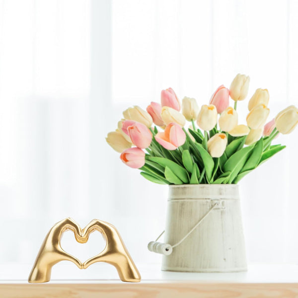 Small heart hands sculpture decor for living room bedroom bookshelf coffee table and office display, love finger statue modern aesthetic home decor, unique gift for wedding christmas birthday (gold)