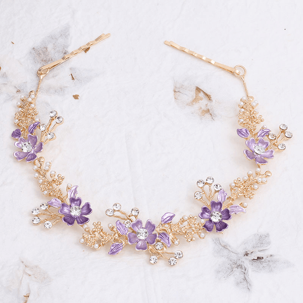 Crystal Rhinestone Floral Leaf Hair Vine & Headband — Luxury Alloy Bridal Headpiece, Gold/Silver Tone, Handmade for Brides & Bridesmaids