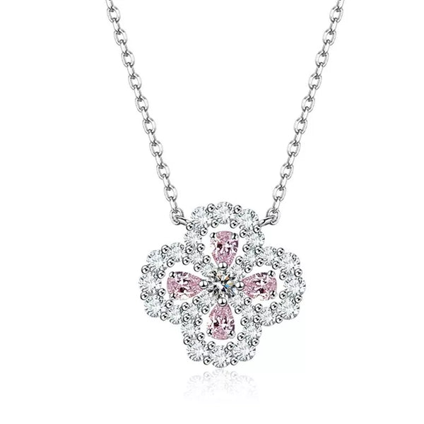 Dainty Four-Leaf Clover Pavé Sparkling Stone Necklace, S925 Sterling Silver Anti-Tarnish Choker for Women