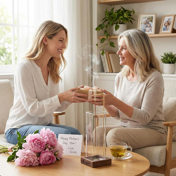 Ceremony incense holder, wooden incense holder for sticks with glass ash catcher, anti-ash incense burner with 20 incense sticks and a ash brush for meditation yoga spa room decor