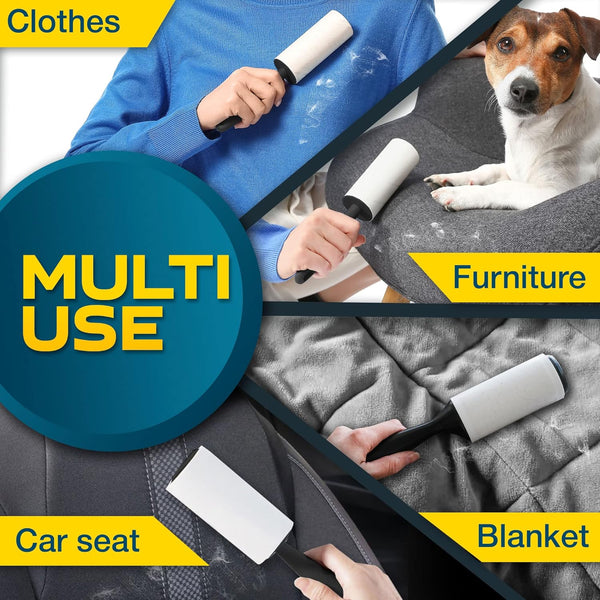 Pet Hair Lint Roller with Refills — Extra Sticky Reusable Lint Remover for Dogs & Cats, 360° Rotating Handle, 60/90/100 Sheets, Portable Fur Remover for Clothes, Couch, Furniture & Car