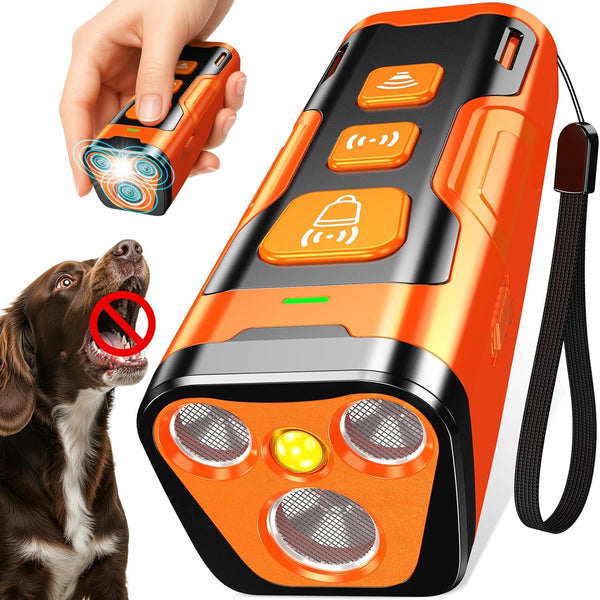 Handheld Ultrasonic Dog Bark Deterrent & Repeller — Portable Rechargeable Anti-Barking Device for Dogs, Safe Humane Bark Control & Training Tool with LED Flashlight, Indoor Outdoor Dog Repellent for All Sizes