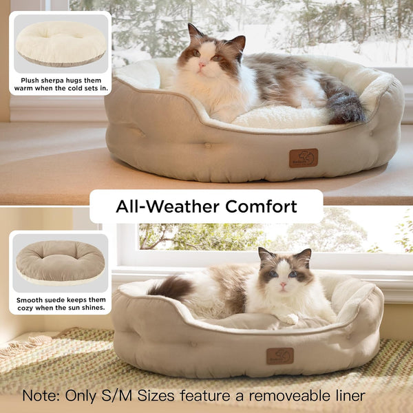 Bedsure dog beds for small dogs - round cat beds for indoor cats, washable pet bed for puppy and kitten with slip-resistant bottom, 20 inches, camel