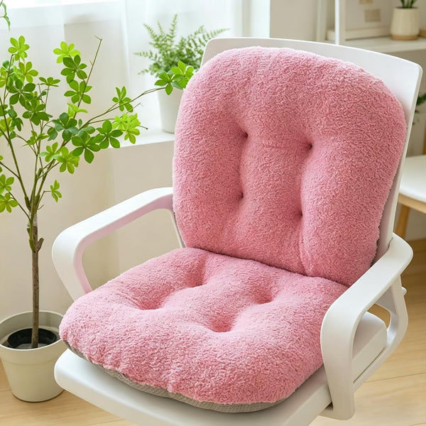 Winter Teddy Fleece Lumbar Support Cushion — 2-in-1 Seat Pad & Backrest Pillow, Warm Plush Orthopedic Chair Cushion Set, Comfy Memory Foam Coccyx & Back Pain Relief for Office, Dorm & Gaming Chair