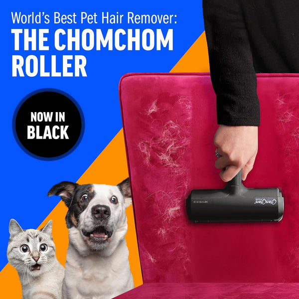 Chomchom roller pet hair remover – original size reusable lint roller for cat & dog hair on furniture, couch, carpet, car, rugs & bedding – portable, eco-friendly (black)