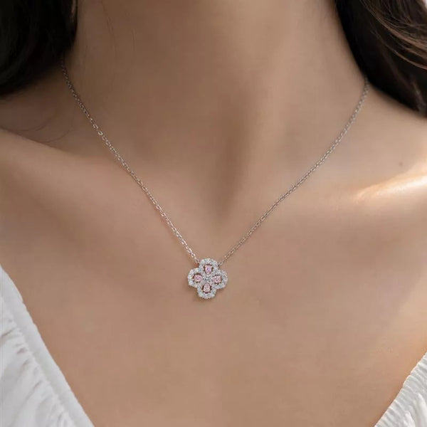Dainty Four-Leaf Clover Pavé Sparkling Stone Necklace, S925 Sterling Silver Anti-Tarnish Choker for Women