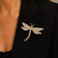 Light Luxury Dragonfly Brooch Pin — Crystal Rhinestone Insect Corsage, Gold / Silver Tone Statement Jewelry for Women, Coat, Scarf & Bag