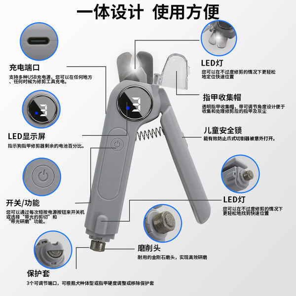Pet electric nail clippers - 2-in-1 trimmer & grinder for cats & dogs