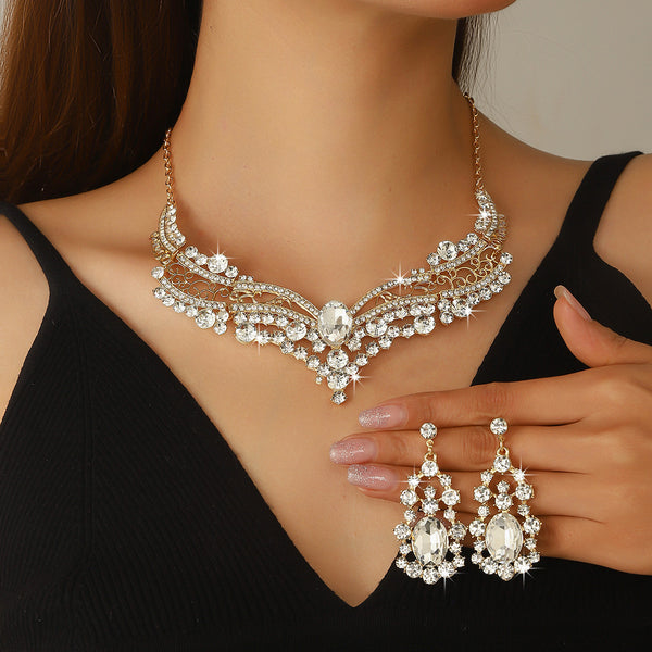 Exaggerated Full Crystal Alloy Jewelry Set European Style Luxury Bridal Wedding Accessories Wholesale