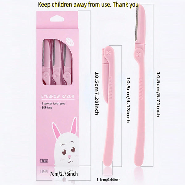 Portable folding eyebrow razor 3-piece set - textured safety razor for eyebrow shaping