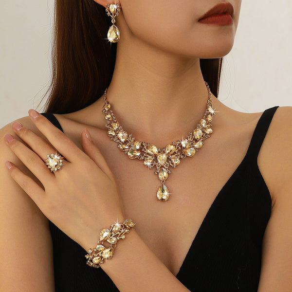 Exaggerated Full Crystal Alloy Jewelry Set European Style Luxury Bridal Wedding Accessories Wholesale
