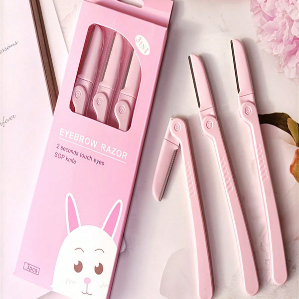 Portable folding eyebrow razor 3-piece set - textured safety razor for eyebrow shaping