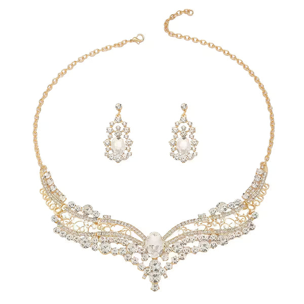 Exaggerated Full Crystal Alloy Jewelry Set European Style Luxury Bridal Wedding Accessories Wholesale