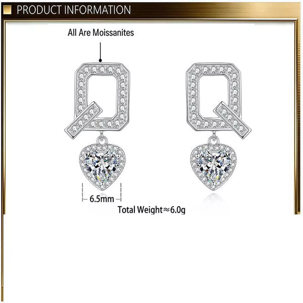 Dainty Moissanite Heart Stud Earrings for Women, 925 Sterling Silver Anti-Tarnish Light Luxury