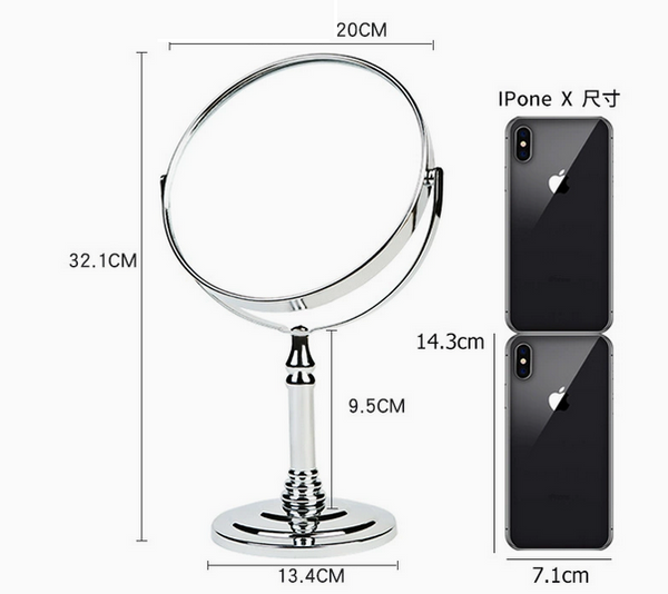 European Style Tabletop Vanity Mirror — Double Sided 1X/3X Magnification Makeup Mirror, Stainless Steel Desktop Cosmetic Mirror with 360° Swivel, HD Glass Dressing Mirror for Bedroom, Bathroom & Vanity